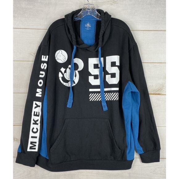 Disney Hoodie Adult XL Mickey Mouse 55 Disneyland Pullover Sweatshirt BlackBlue - Picture 1 of 10